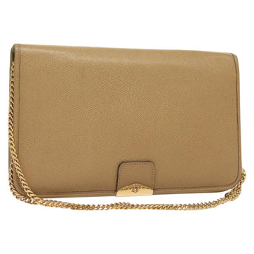 Christian Dior Chain Shoulder Bag Leather Beige Gold Auth BA2983