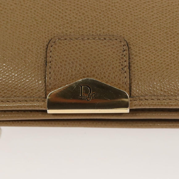 Christian Dior Chain Shoulder Bag Leather Beige Gold Auth BA2983