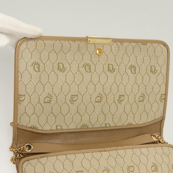 Christian Dior Chain Shoulder Bag Leather Beige Gold Auth BA2983