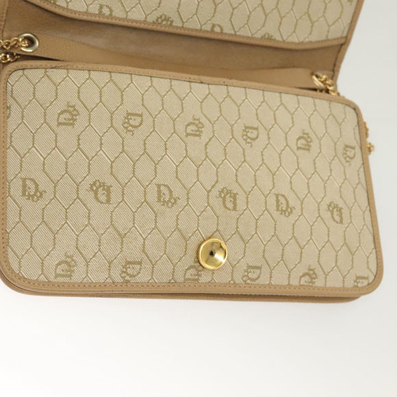 Christian Dior Chain Shoulder Bag Leather Beige Gold Auth BA2983