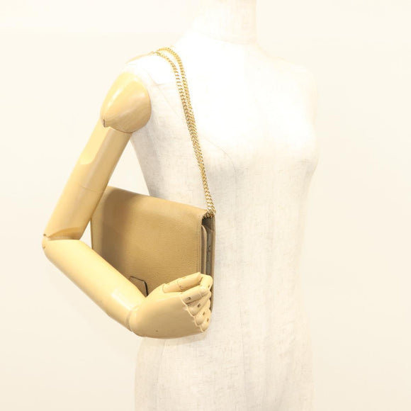 Christian Dior Chain Shoulder Bag Leather Beige Gold Auth BA2983