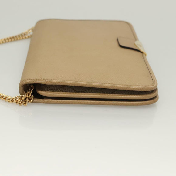 Christian Dior Chain Shoulder Bag Leather Beige Gold Auth BA2983