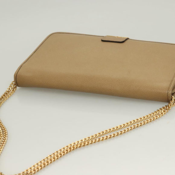 Christian Dior Chain Shoulder Bag Leather Beige Gold Auth BA2983