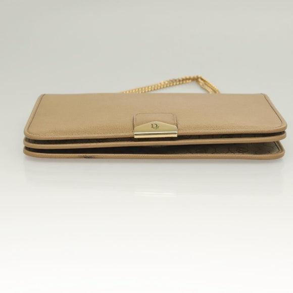 Christian Dior Chain Shoulder Bag Leather Beige Gold Auth BA2983