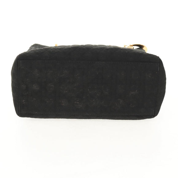 Christian Dior Canage Hand Bag Nylon Black Gold Auth BA2985