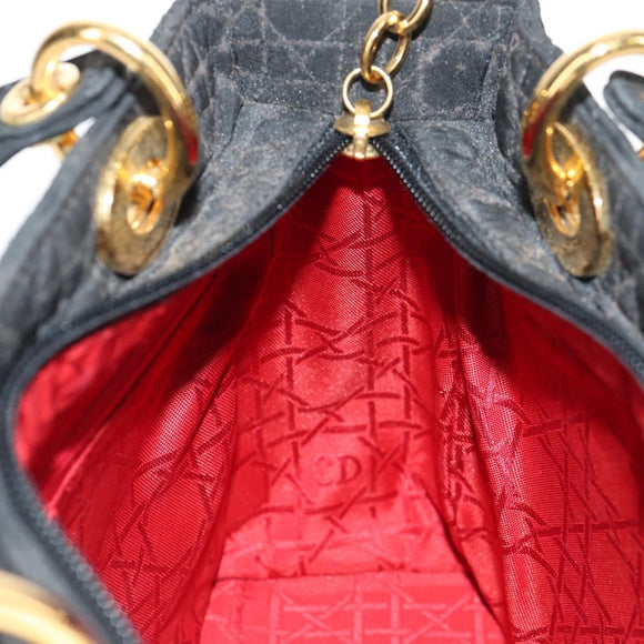Christian Dior Canage Hand Bag Nylon Black Gold Auth BA2985