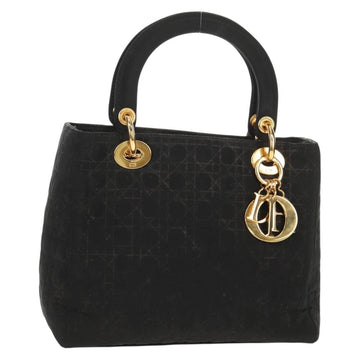 Christian Dior Canage Hand Bag Nylon Black Gold Auth BA2985
