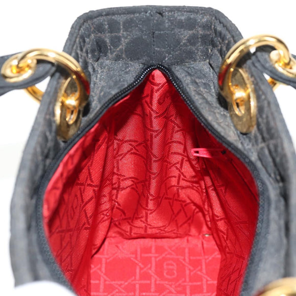 Christian Dior Canage Hand Bag Nylon Black Gold Auth BA2985