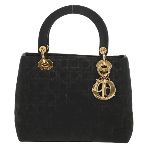 Christian Dior Canage Hand Bag Nylon Black Gold Auth BA2985