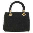 Christian Dior Canage Hand Bag Nylon Black Gold Auth BA2985-3