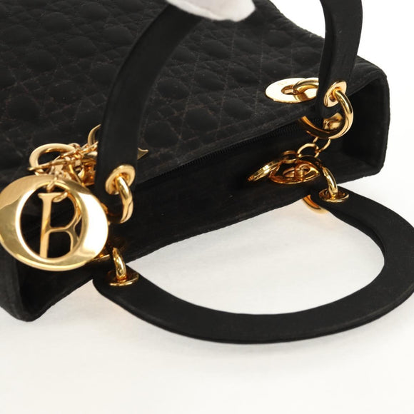 Christian Dior Canage Hand Bag Nylon Black Gold Auth BA2985