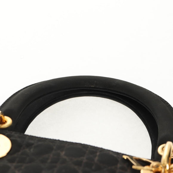 Christian Dior Canage Hand Bag Nylon Black Gold Auth BA2985