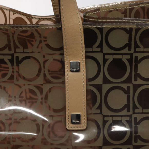 Salvatore Ferragamo Gancini Tote Bag Vinyl Brown Silver Auth BA2989