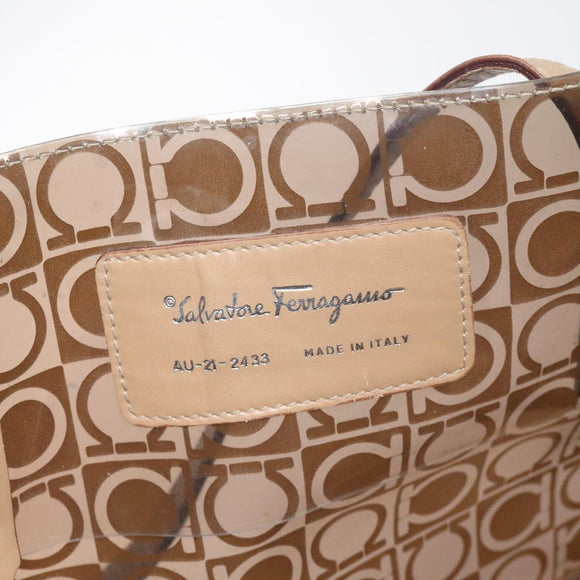 Salvatore Ferragamo Gancini Tote Bag Vinyl Brown Silver Auth BA2989