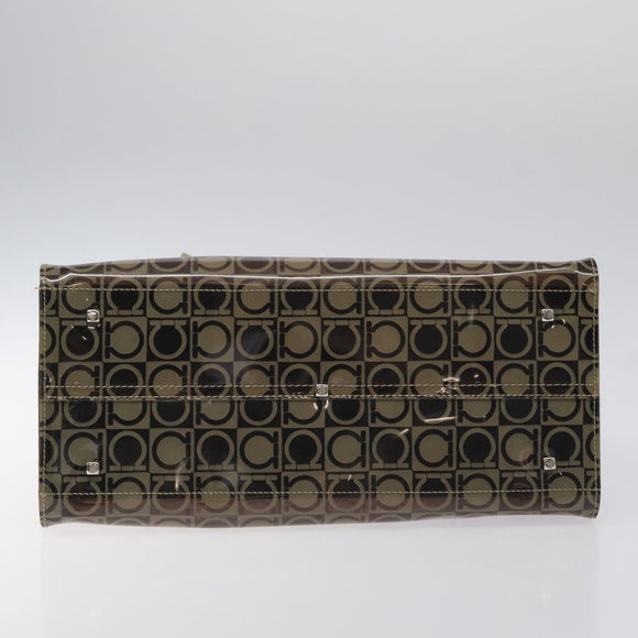 Salvatore Ferragamo Gancini Tote Bag Vinyl Brown Silver Auth BA2989