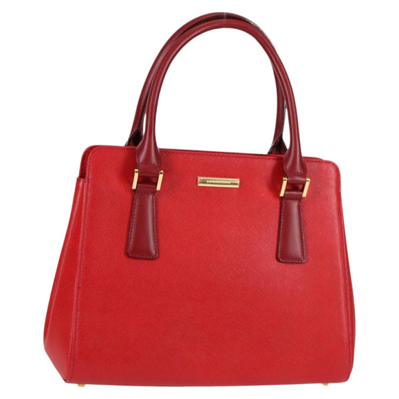 BURBERRY Hand Bag Leather Red Gold Auth BA2993V