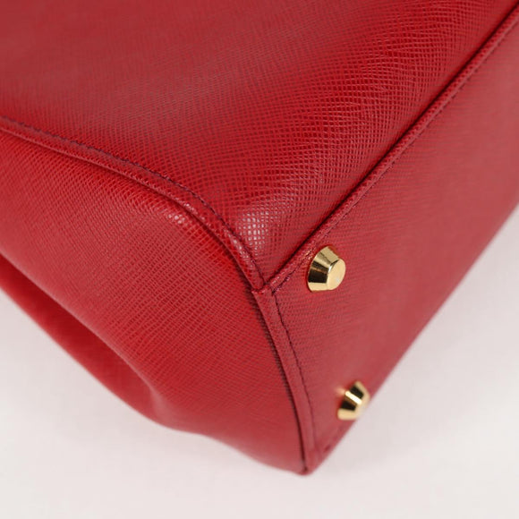 BURBERRY Hand Bag Leather Red Gold Auth BA2993V