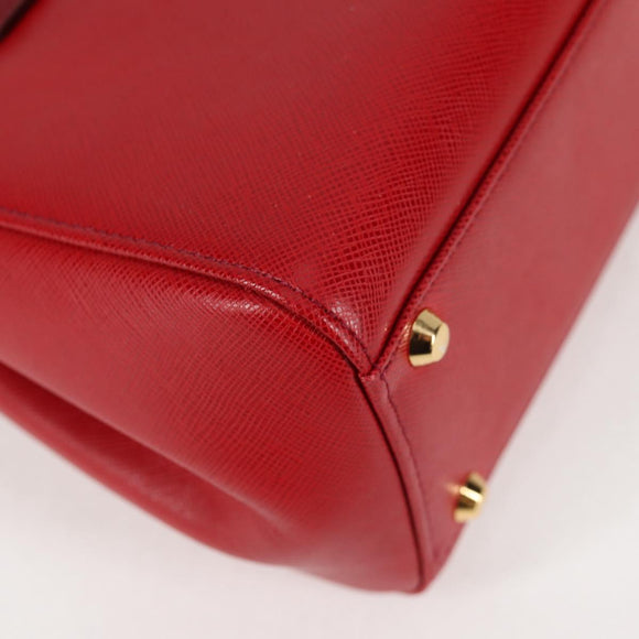 BURBERRY Hand Bag Leather Red Gold Auth BA2993V