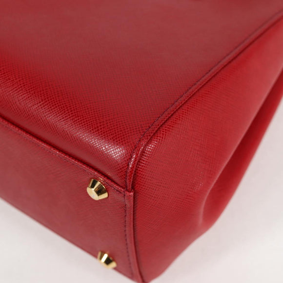 BURBERRY Hand Bag Leather Red Gold Auth BA2993V