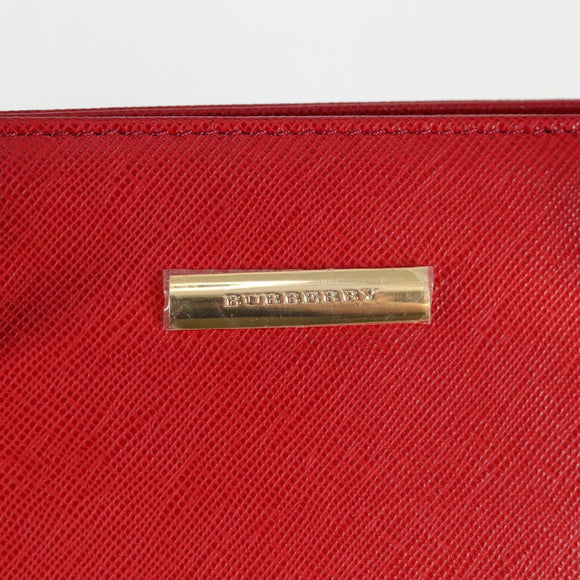 BURBERRY Hand Bag Leather Red Gold Auth BA2993V