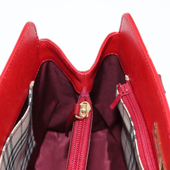 BURBERRY Hand Bag Leather Red Gold Auth BA2993V