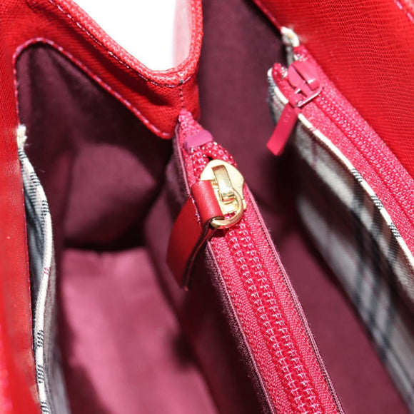 BURBERRY Hand Bag Leather Red Gold Auth BA2993V