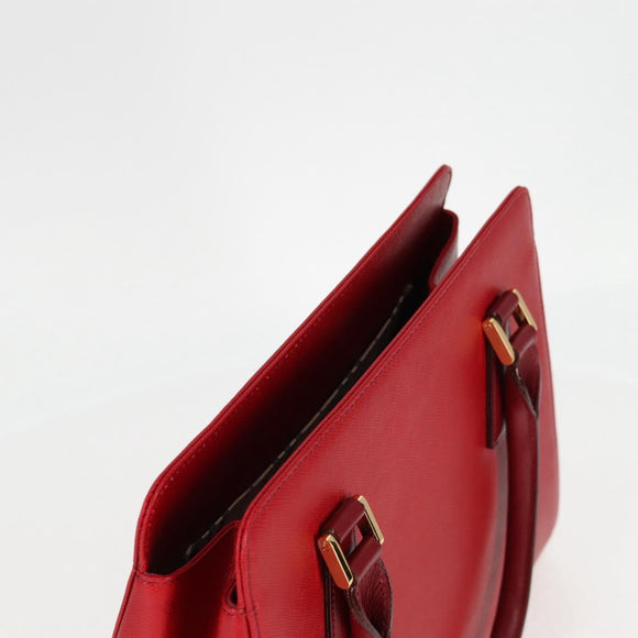 BURBERRY Hand Bag Leather Red Gold Auth BA2993V