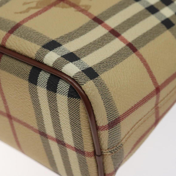 BURBERRY Nova Check Hand Bag PVC Beige Gold Auth BA2995V