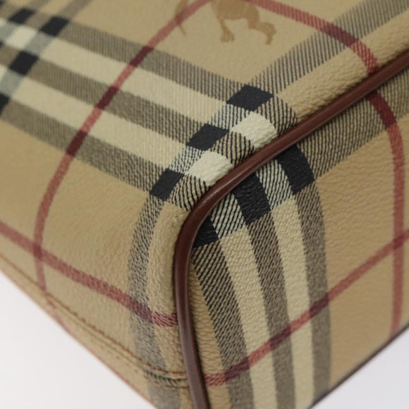 BURBERRY Nova Check Hand Bag PVC Beige Gold Auth BA2995V