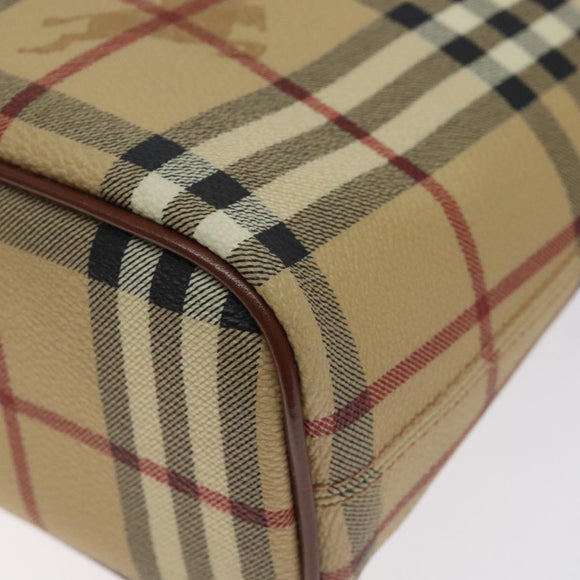 BURBERRY Nova Check Hand Bag PVC Beige Gold Auth BA2995V