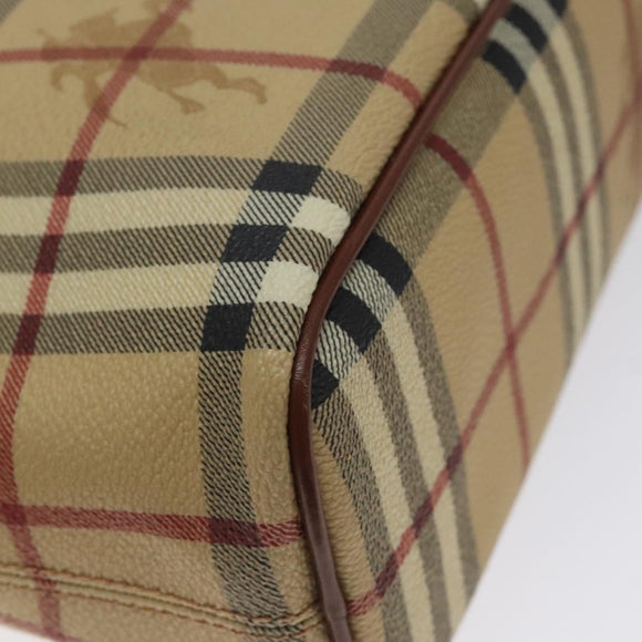 BURBERRY Nova Check Hand Bag PVC Beige Gold Auth BA2995V