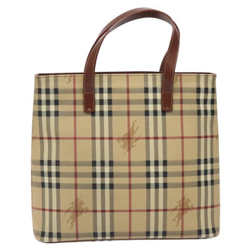 BURBERRY Nova Check Hand Bag PVC Beige Gold Auth BA2995V - 0
