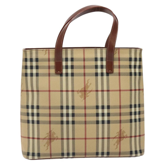 BURBERRY Nova Check Hand Bag PVC Beige Gold Auth BA2995V