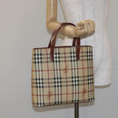 BURBERRY Nova Check Hand Bag PVC Beige Gold Auth BA2995V-20