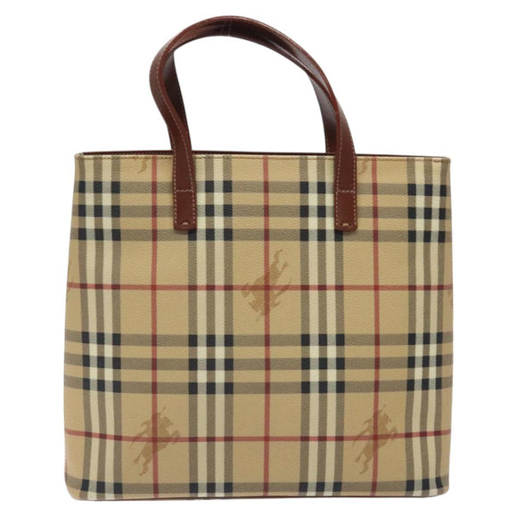BURBERRY Nova Check Hand Bag PVC Beige Gold Auth BA2995V