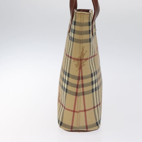 BURBERRY Nova Check Hand Bag PVC Beige Gold Auth BA2995V