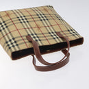 BURBERRY Nova Check Hand Bag PVC Beige Gold Auth BA2995V-6