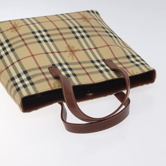 BURBERRY Nova Check Hand Bag PVC Beige Gold Auth BA2995V