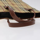 BURBERRY Nova Check Hand Bag PVC Beige Gold Auth BA2995V-7