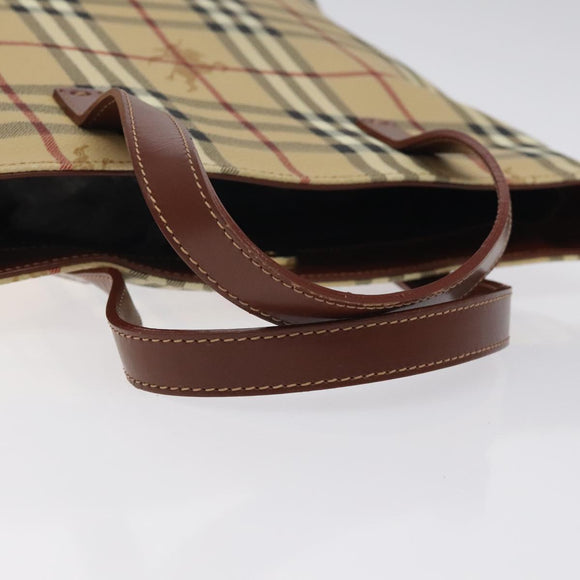 BURBERRY Nova Check Hand Bag PVC Beige Gold Auth BA2995V