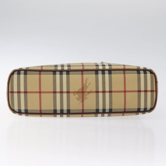 BURBERRY Nova Check Hand Bag PVC Beige Gold Auth BA2995V