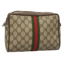 GUCCI GG Supreme Web Sherry Line Clutch Bag PVC Beige 63 01 012 Auth BA3015-1