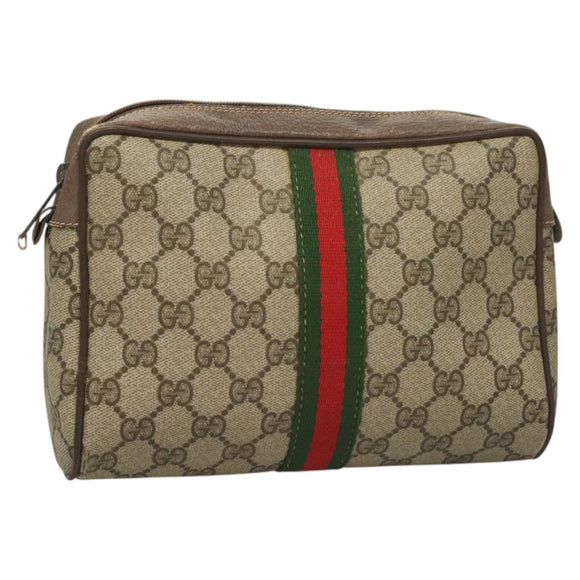 GUCCI GG Supreme Web Sherry Line Clutch Bag PVC Beige 63 01 012 Auth BA3015