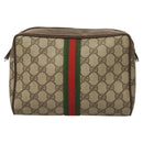 GUCCI GG Supreme Web Sherry Line Clutch Bag PVC Beige 63 01 012 Auth BA3015-2