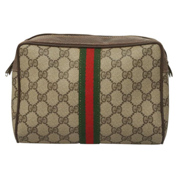 GUCCI GG Supreme Web Sherry Line Clutch Bag PVC Beige 63 01 012 Auth BA3015 - 0