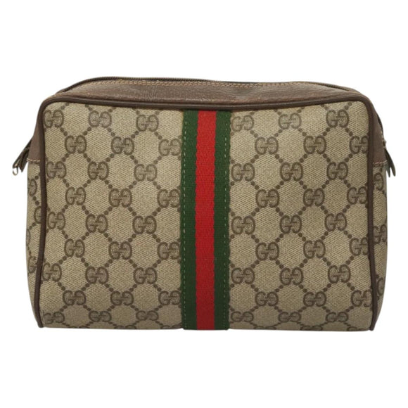 GUCCI GG Supreme Web Sherry Line Clutch Bag PVC Beige 63 01 012 Auth BA3015