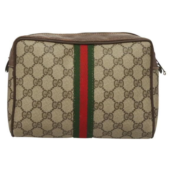 GUCCI GG Supreme Web Sherry Line Clutch Bag PVC Beige 63 01 012 Auth BA3015