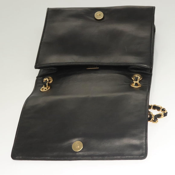 BALLY Chain Shoulder Bag Leather Black Gold Auth BA3019