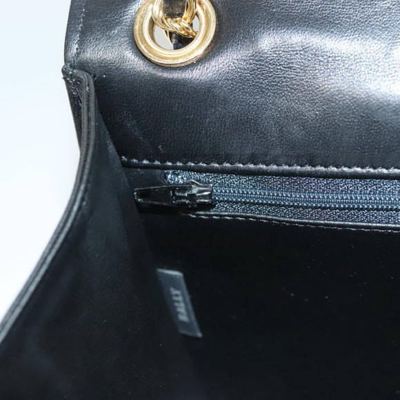 BALLY Chain Shoulder Bag Leather Black Gold Auth BA3019