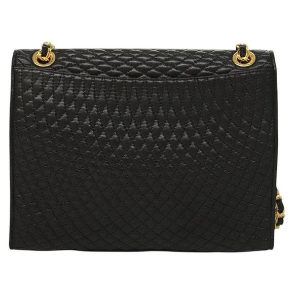 BALLY Chain Shoulder Bag Leather Black Gold Auth BA3019